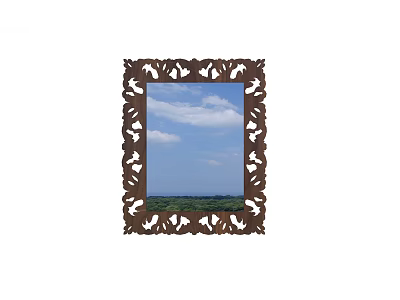 Ornate Carved Frame Mirror Reflecting Blue Sky White Clouds And Green Fields 3d model