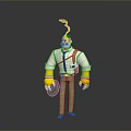3D Cartoon Man With Mustache White Shirt Yellow Cuffs Brown Shoulder Bag Holding Tool