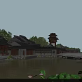 Ancient Chinese Architecture Complex With Traditional Tiled Roofs Pond Pagoda And Lotus Waterfront View