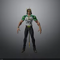 Muscular Character In Green And White T shirt With LOW MONEY Text And Yellow Headgear