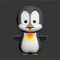 Cute Cartoon Penguin Character 3D Model With Yellow Beak And Orange Feet