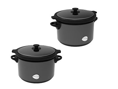 Two Black Slow Cookers With Lids And Handles As Essential Kitchen Appliances 3d model