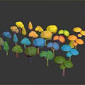 Colorful Low Poly Trees With Brown Trunks And Yellow Blue Green Orange Hues