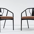 Modern Dining Chairs With Black Metal Frame Brown Cushioned Seat And Stylish Armrest Design