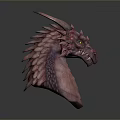 Mythical Pink Dragon Character Head With Scales Horns And Yellow Eyes