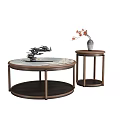 Modern Round Coffee Table With Wooden Frame Marble Top Side Table And Vase Decorative Items 3d model