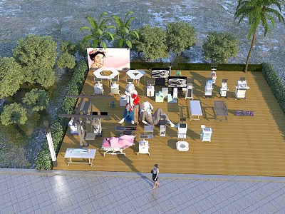 Medical Devices Outdoor Exhibition On Wooden Platform Surrounded By Trees Palm Trees And Product 3d model