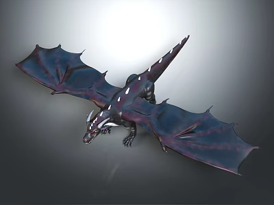 Mythical Dragon Figure With Large Dark Purple Wings And White Spots On Body 3d model