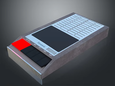 Sleek Electronic Control Panel With Red Button Black Display Gray Casing And White Buttons 3d model