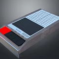 Sleek Electronic Control Panel With Red Button Black Display Gray Casing And White Buttons 3d model