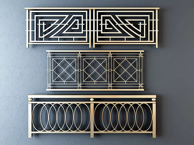 Various Decorative Metal Fence Designs Featuring Geometric Patterns and Ornamental Details 3d model