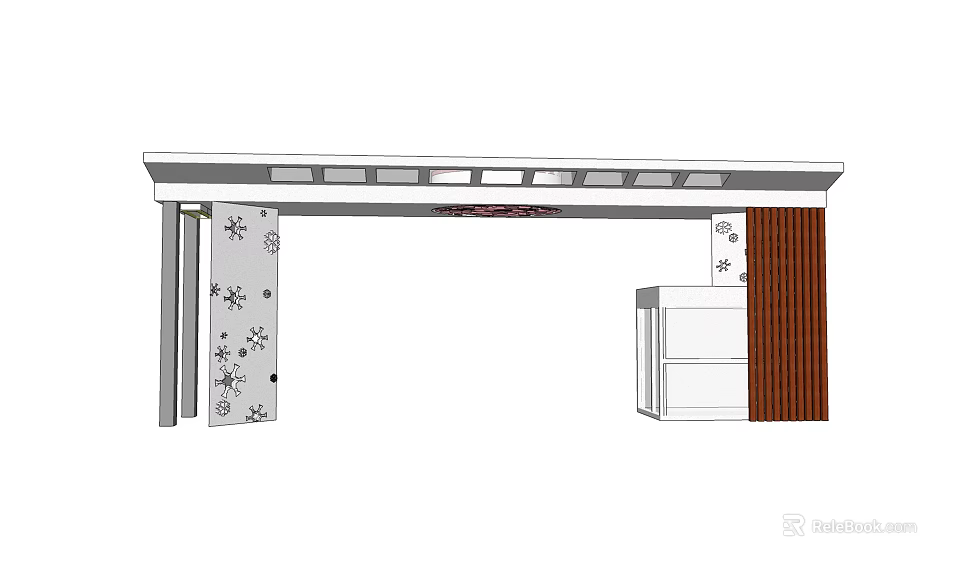 Modern Entrance Gate Design With Decorative Patterns Metal Frame And Wooden Panels 3d model 