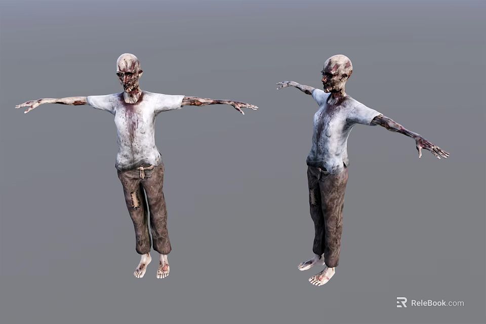 3D Game Movie Character Zombie With Tattered Clothes And Outstretched Arms 3d model 