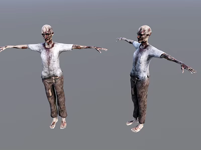3D Game Movie Character Zombie With Tattered Clothes And Outstretched Arms 3d model