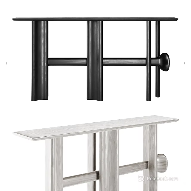 Sleek Entryway Cabinet With White Wooden Top And Black Metal Side Cabinet Design 3d model 