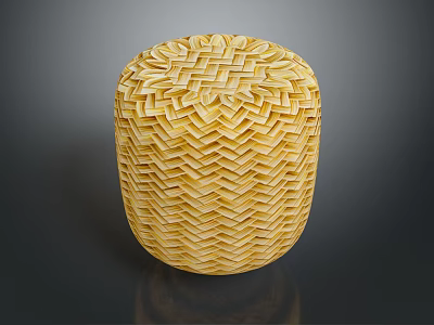 Yellow Round Stool With Intricate Woven Texture And Smooth Surface Design 3d model