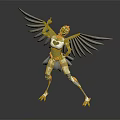 Detailed Mechanical Winged Creature With Gold White Armor And Eagle Like Wings Standing Pose 3d model