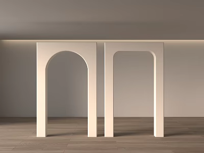 Minimalist Interior With White Arched And Rectangular Doorway Frames Light Colored Walls And Wooden Floor 3d model