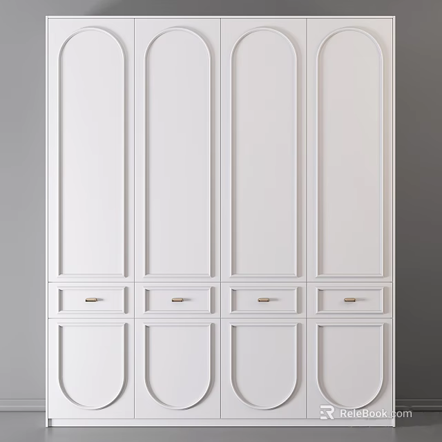 White Modern Wardrobe With Multiple Doors Drawers And Sleek Panel Design 3d model 