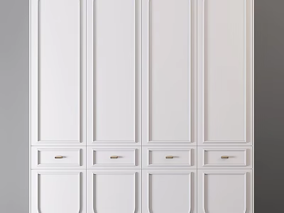 White Modern Wardrobe With Multiple Doors Drawers And Sleek Panel Design 3d model