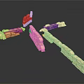 Multiple Broken Stone Wall Segments Displayed as 3D Rendered Fragments in Different Positions 3d model