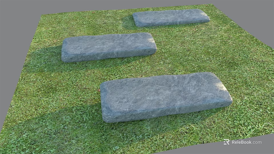 Natural Stone Slabs Placed On Green Grass For Garden Path Design 3d model 