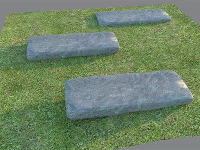 Natural Stone Slabs Placed On Green Grass For Garden Path Design 3d model