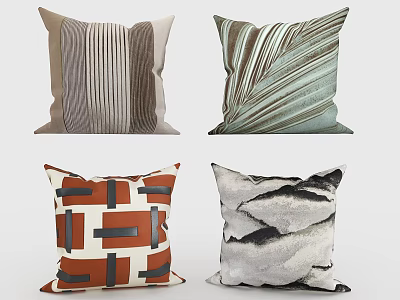 Multicolor Decorative Throw Pillows With Striped Leaf Geometric Ink Wash Patterns 3d model