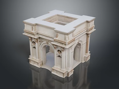 White Classical Architectural Model With Arches Ornate Carvings And Open Center 3d model