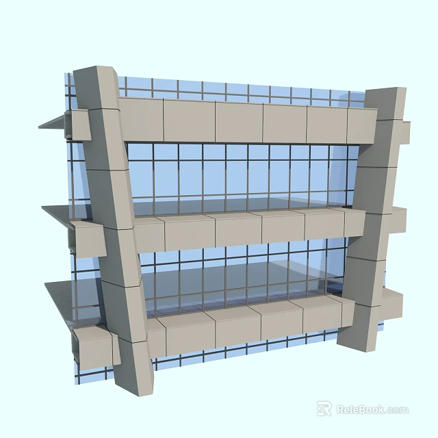 Modern Building Component with Glass Panels and Concrete Frames on Multiple Floors 3d model