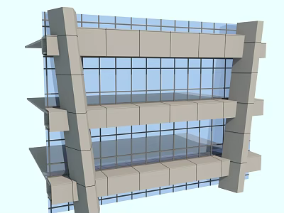 Modern Building Component with Glass Panels and Concrete Frames on Multiple Floors 3d model