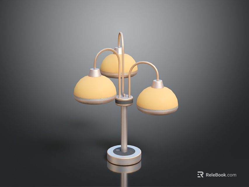 Modern Triple Light Fixture Set With Metal Stand Yellow Shades And Circular Base 3d model 