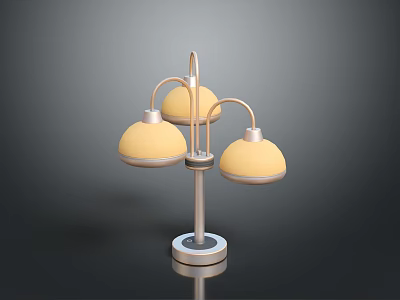Modern Triple Light Fixture Set With Metal Stand Yellow Shades And Circular Base 3d model