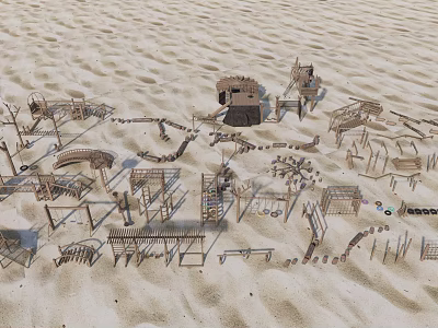 Outdoor Wooden Playground Equipment For Kids With Climbing Frames Slides Swings And Sandy Ground 3d model