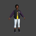 Woman In Black And Purple Jacket With Yellow T-shirt White Pants And Black Shoes 3d model