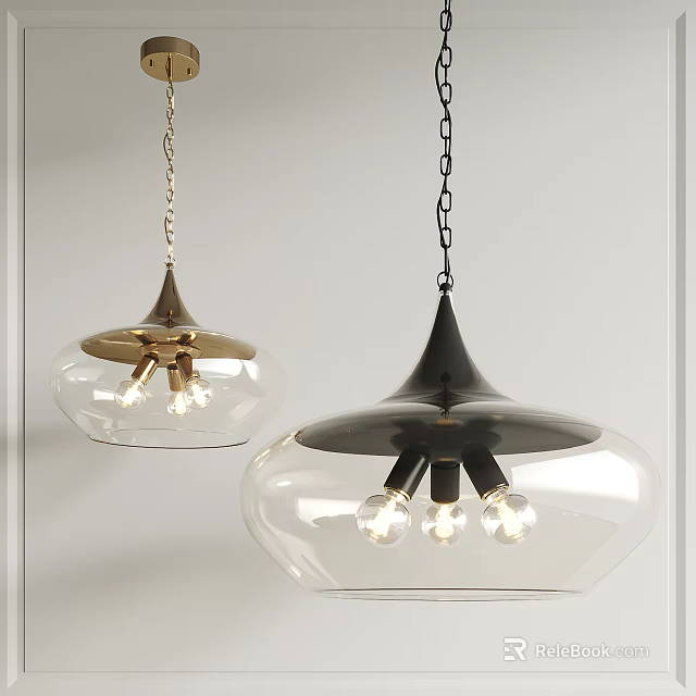 Modern Pendant Lights With Transparent Glass Shades And Metal Finishes For Interior Design 3d model 