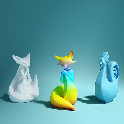 Modern carving ornaments fox and cock 3d model