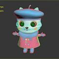 Cute White Cat Game Movie Character With Blue Beret Scarf Pink Coat And Big Eyes