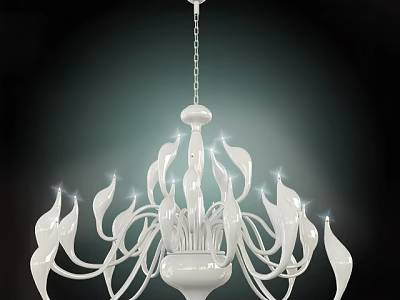 Unique White Chandelier with Curved Petal Design and Multiple Hanging Lights for Modern Decor 3d model
