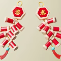 Decorative Red Hexagonal Spring Ornaments With Firecrackers Tassels And Blue Beads 3d model