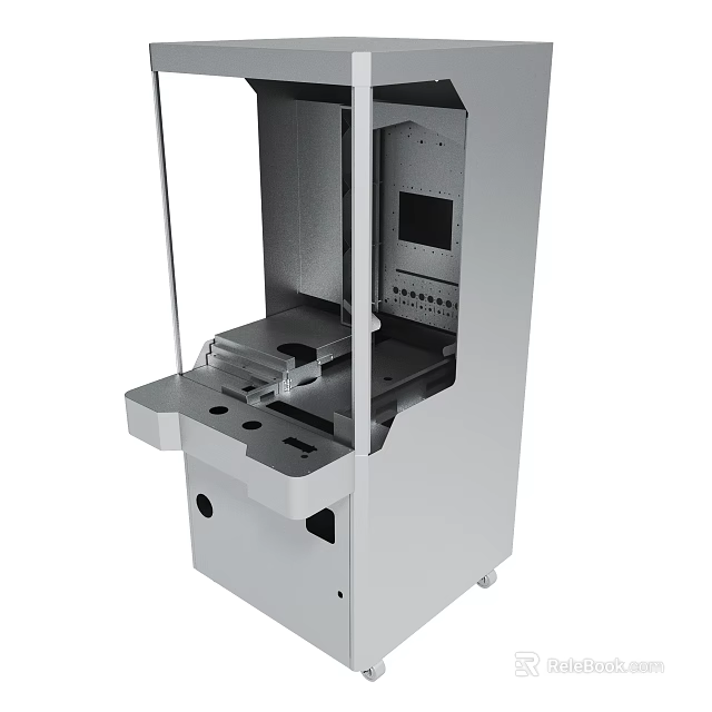 White Standing Self Service Kiosk With Touch Screen And Operation Panel 3d model