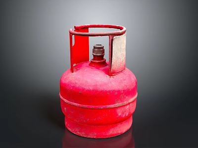 Red Propane Gas Cylinder With Metal Handle And Valve On Dark Background 3d model