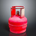 Red Propane Gas Cylinder With Metal Handle And Valve On Dark Background