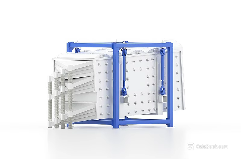 Industrial Plate And Frame Filter Press Equipment With Blue Frame And White Plates 3d model 