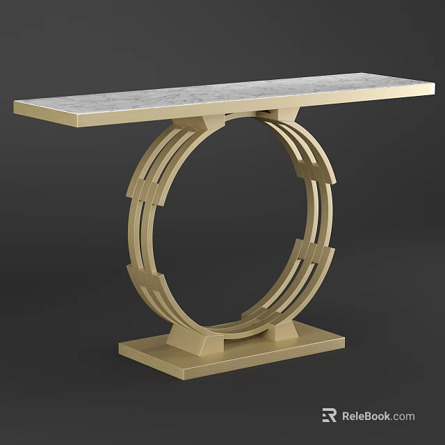 Elegant Modern Console Table With Marble Top And Golden Circular Base 3d model 