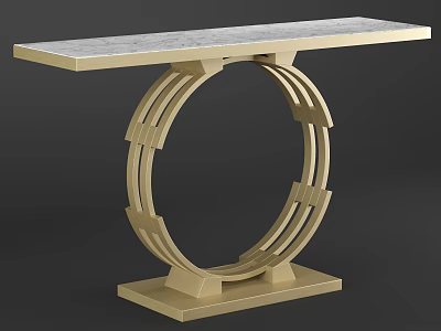 Elegant Modern Console Table With Marble Top And Golden Circular Base 3d model