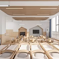 Kindergarten Naptime Classroom Interior With Wooden Beds Small Tables Chairs And Natural Light