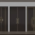 Elegant Dark Brown Double Doors With Golden Accents And Intricate Handle Designs