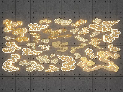 Golden Cloud Pattern Decorations Photo Spot With Gray Background And Lighting 3d model
