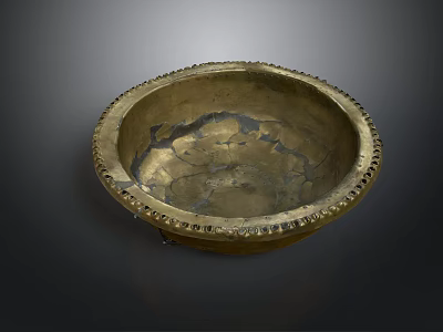 Carved Brass Bowl With Intricate Decorative Rim And Detailed Interior Patterns 3d model
